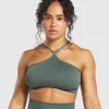 Adapt Fleck Seamless Halterneck Bralette- Slate Teal/Cargo Teal