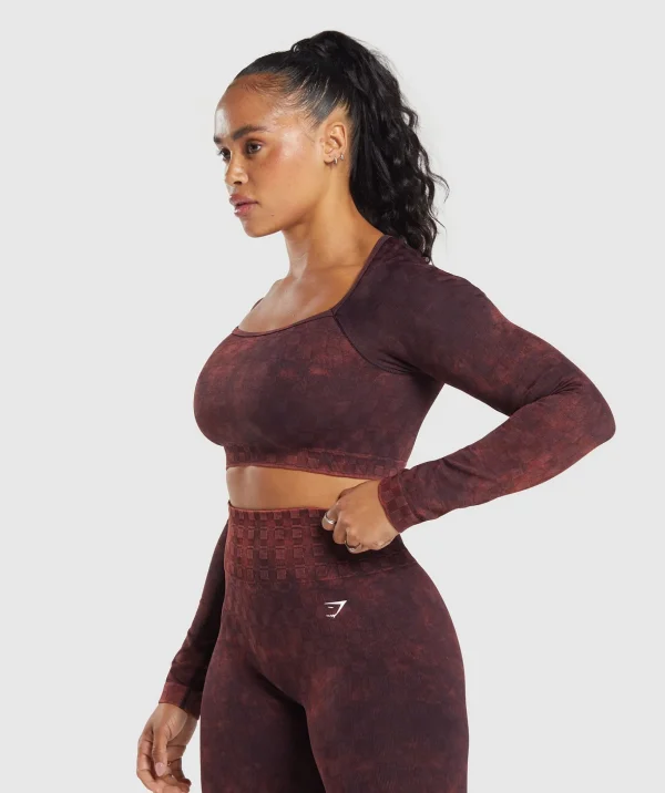 Check Seamless Washed Long Sleeve Top