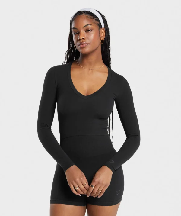 Cotton Seamless Long Sleeve Midi Top