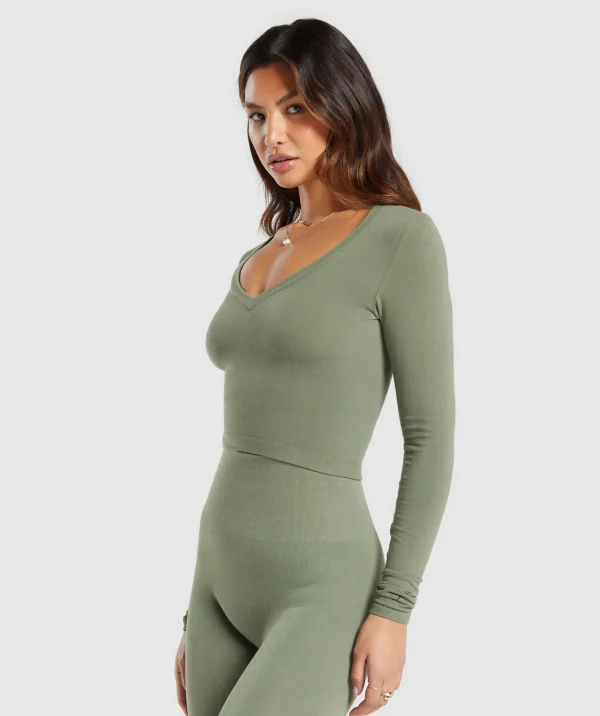 Cotton Seamless Long Sleeve Midi Top