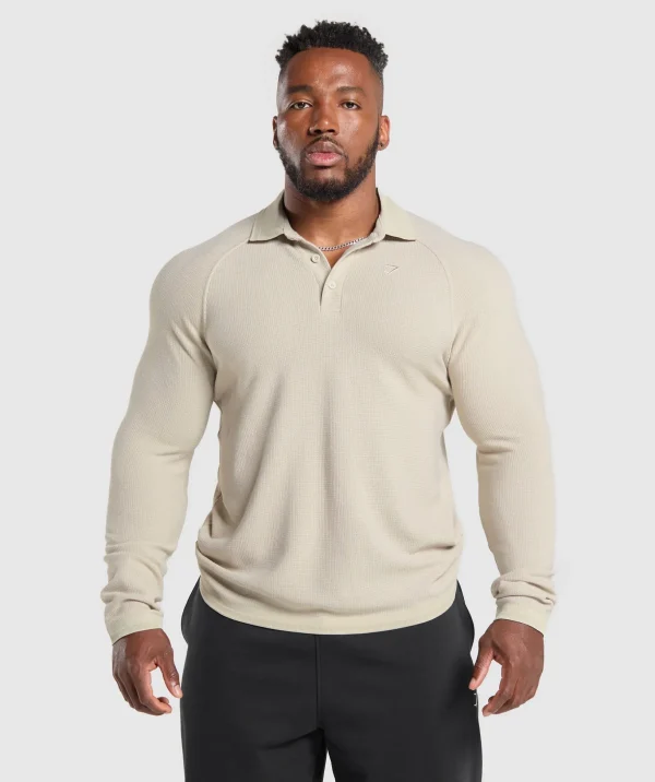 Long Sleeve Waffle Polo Shirt