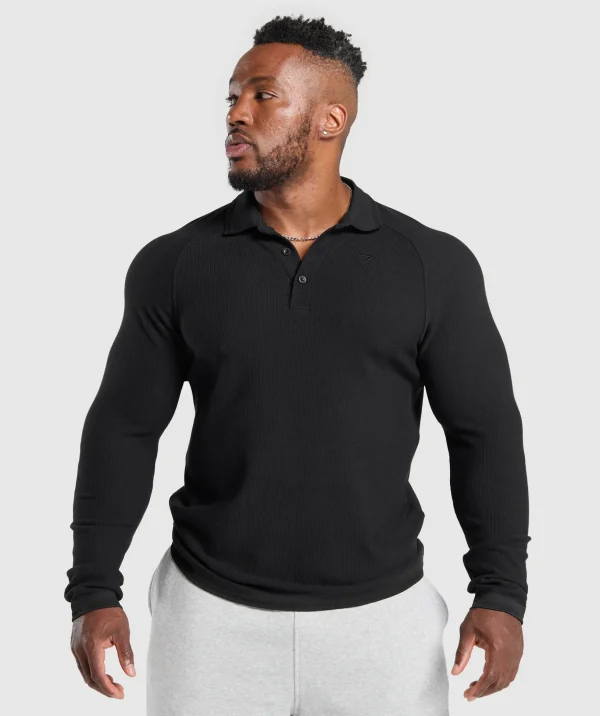 Long Sleeve Waffle Polo Shirt