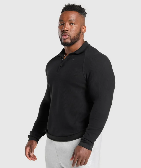 Long Sleeve Waffle Polo Shirt