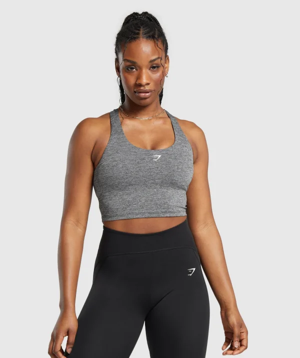 Marl Racer Crop Tank With Shelf