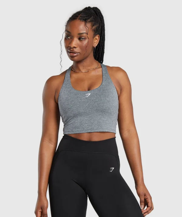 Marl Racer Crop Tank With Shelf