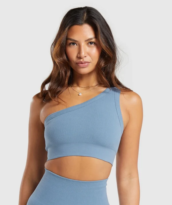 Ribbed Cotton Seamless One Shoulder  Bra