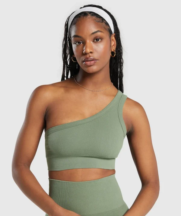 Ribbed Cotton Seamless One Shoulder  Bra