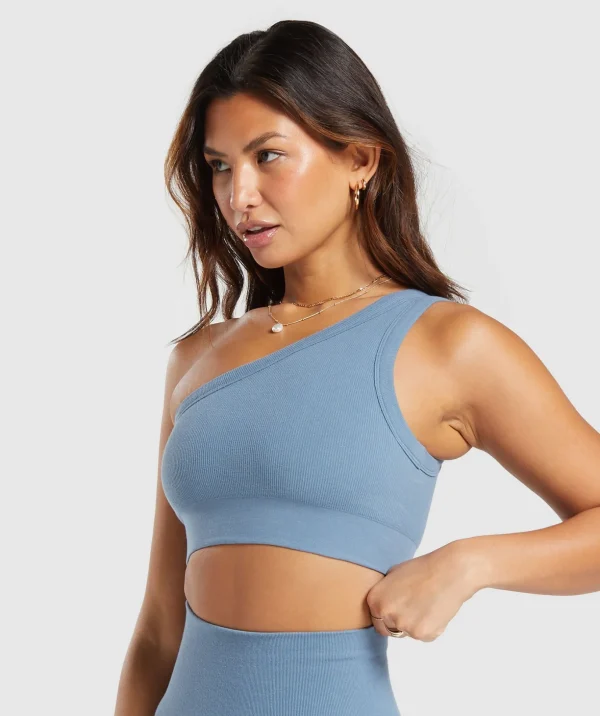 Ribbed Cotton Seamless One Shoulder  Bra