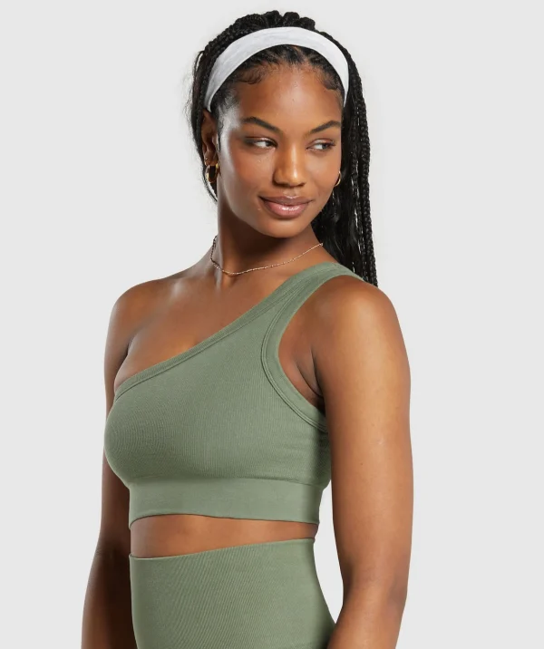 Ribbed Cotton Seamless One Shoulder  Bra