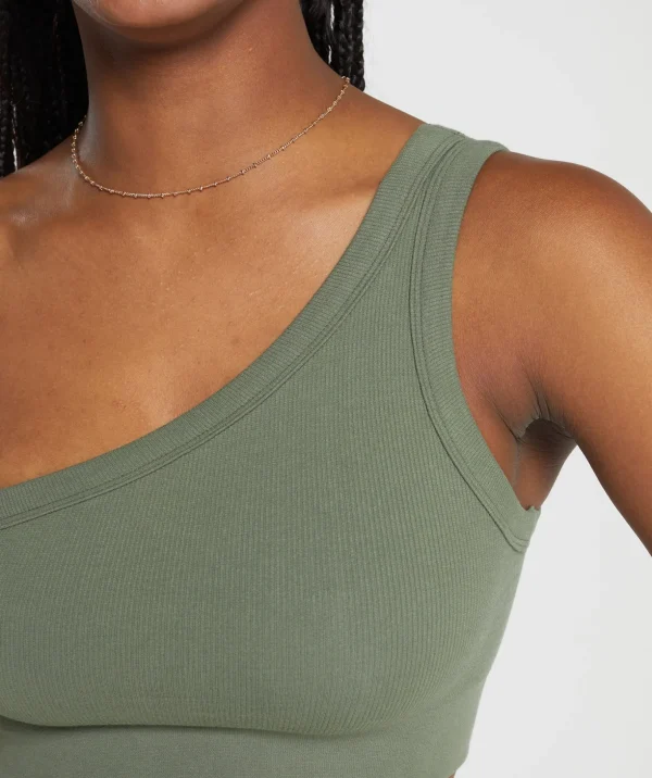 Ribbed Cotton Seamless One Shoulder  Bra