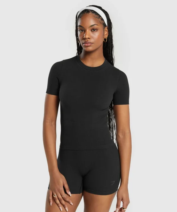 Ribbed Cotton Seamless T-Shirt