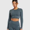 Sweat Seamless Long Sleeve Zip Crop Top