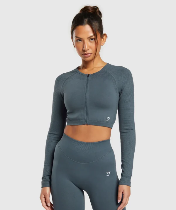 Sweat Seamless Long Sleeve Zip Crop Top