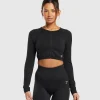 Sweat Seamless Long Sleeve Zip Crop Top