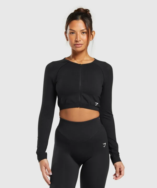 Sweat Seamless Long Sleeve Zip Crop Top